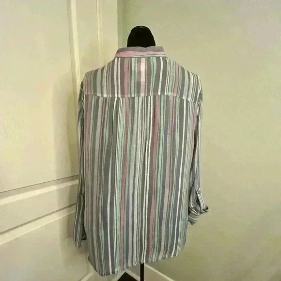 Ruby Rd Women’s L V Neck Button‎ Down Striped Rayon Blend Long Sleeve Top - Picture 3 of 13